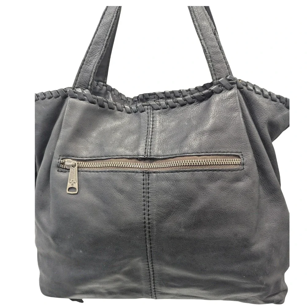 Patricia Nash Black Leather Whipstitch Satchel Crossbody Bag with Feather Charm